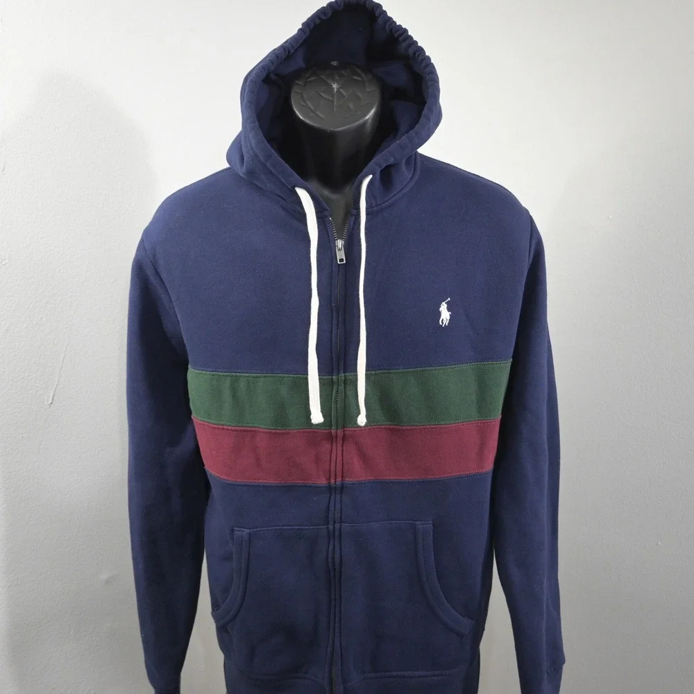 Polo Ralph Lauren Full Zip Hoodie Mens L Navy Blue Green Maroon Colorblock Pony